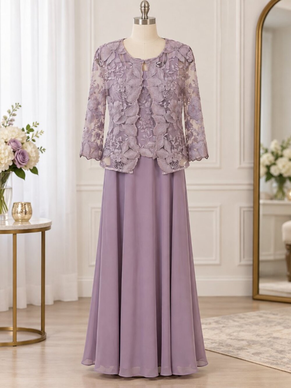 Alex Evenings Petite 2-Piece Smokey Orchid Lace Formal Dress Set Size 4P